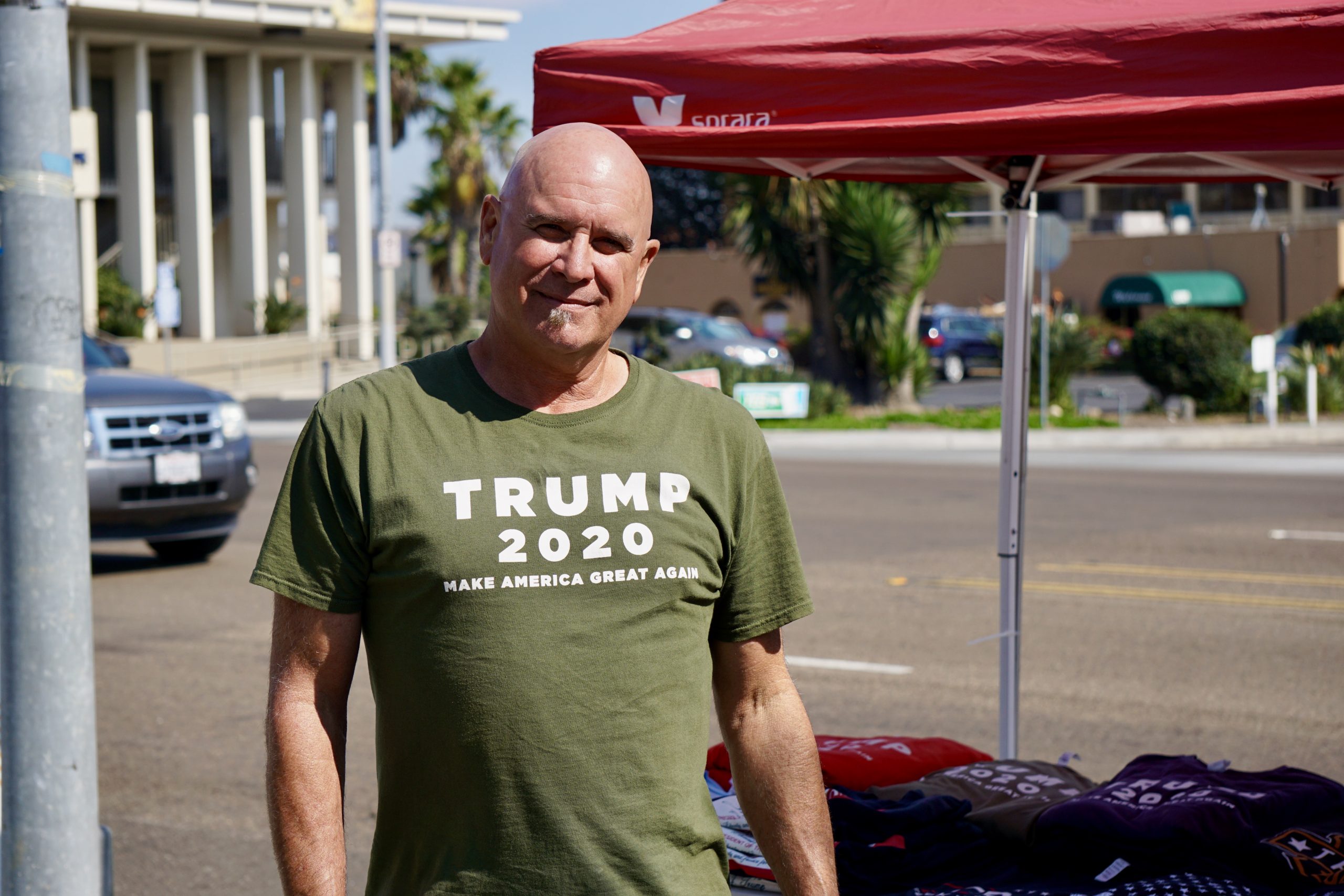 Calvin Lakin in front of his Rosecrans Trump stand