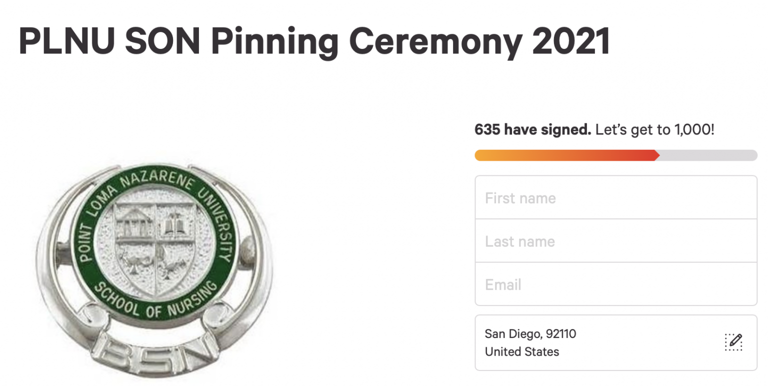 PLNU School of Nursing Petitions for Pinning Ceremony