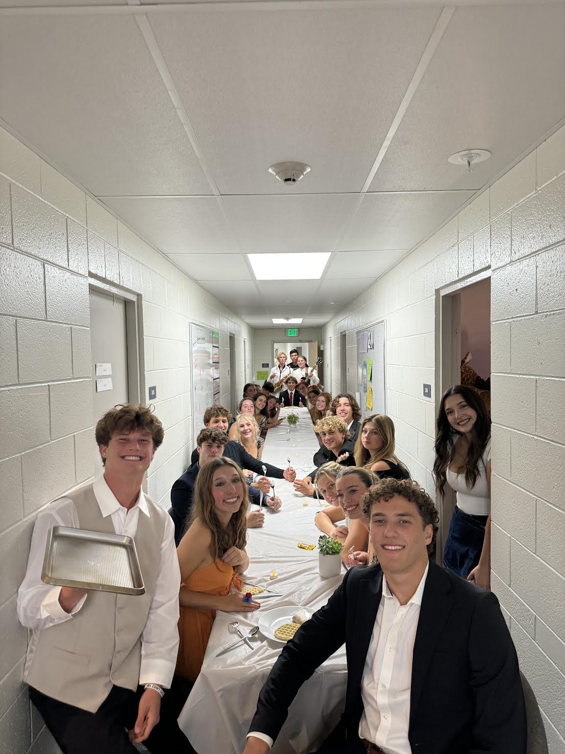 First-year media communication major, Weston Van Soest, with Hendricks Hall residents