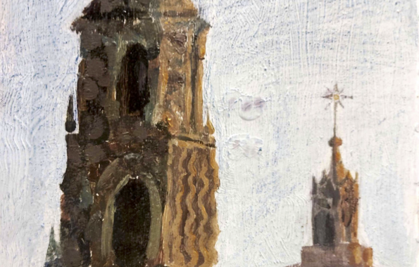 The Balboa Tower in tempera paint by Kate Williams.