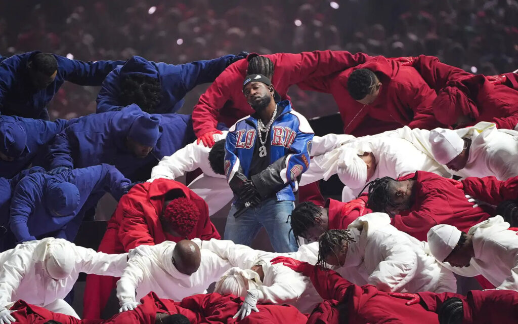 Kendrick Lamar performing at Caesars Superdome for the LIX Super Bowl in New Orleans, Louisiana on February 9, 2025. Photo courtesy of AFT. Photo credit to Timothy A. Clary.