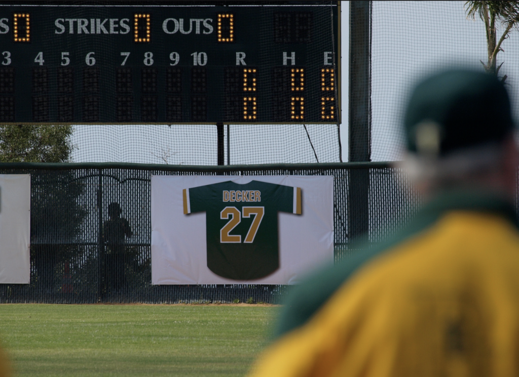 Decker's jersey at his and Land's jersey retirement ceremony in April of 2008. Photo credit to Bob Naegele courtesy of his Zenfolio.